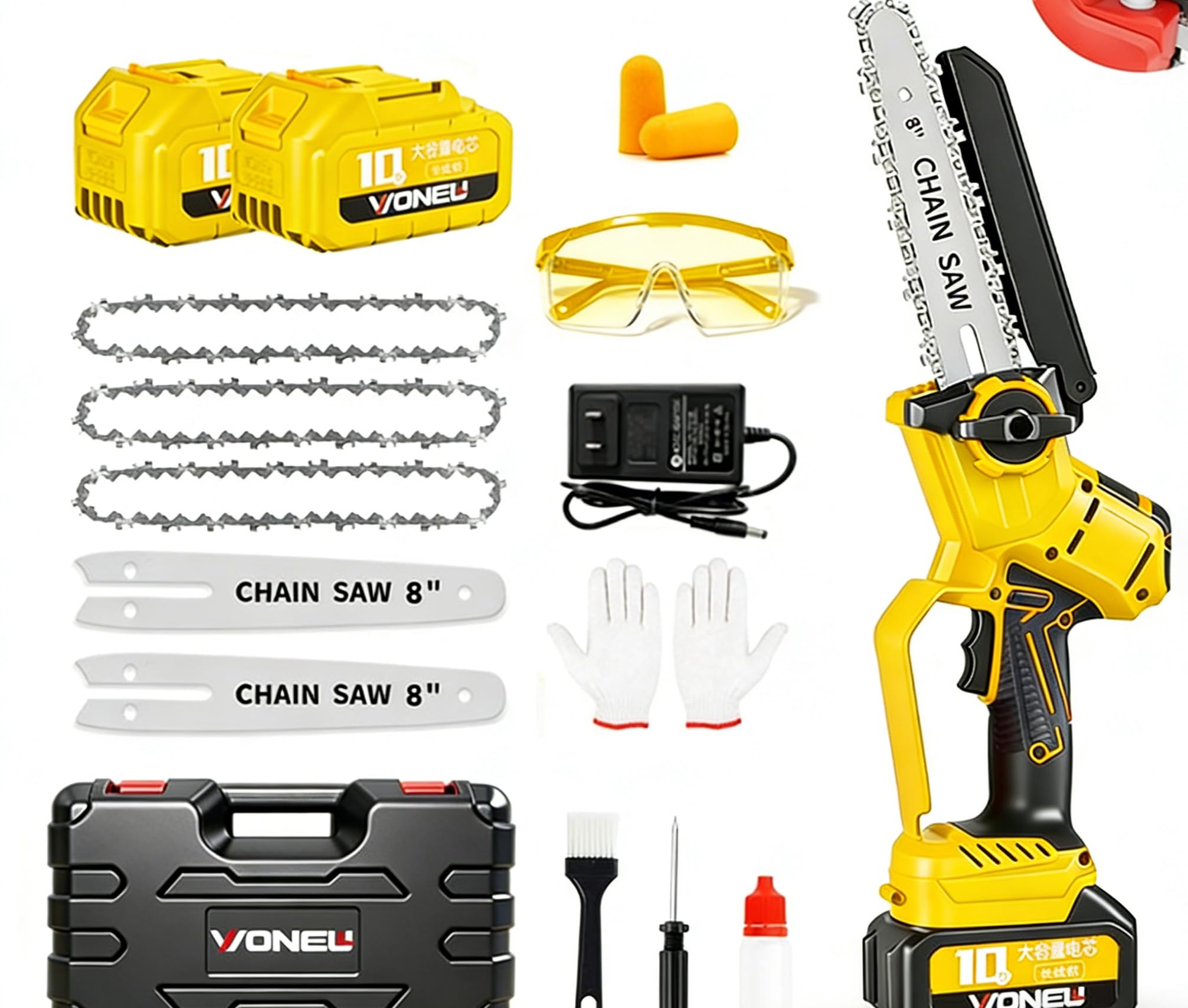 Bezszczotkowa mini piła łańcuchowa 16 i 8 cali – elektryczna piła do gałęzi, kompatybilna z akumulatorem DEWALT 18 V, 2 x szyna + 3 x łańcuch, ulepszone smarowanie – idealna do ogrodu i drewna (bez