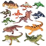 12PCS Reptile Lizard Animals Figures, Mini Plastic Realistic Cold Blooded Amphibian Frog Jungle Chameleon Rainforest Character Toys for Kids Educational Halloween Prank Props Diorama Easter Eggs