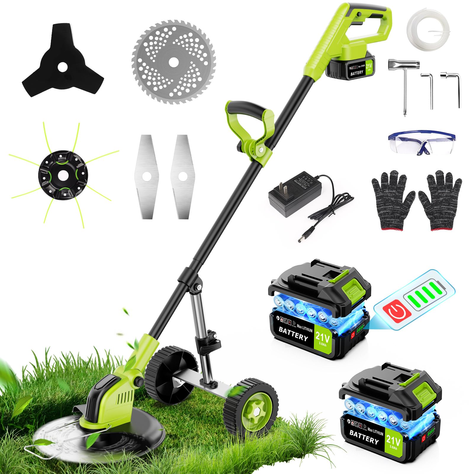 Decespugliatore A Batteria 21V Brushless - Tagliabordi Con 2 Batterie 2.0Ah E Lame - Foto 3