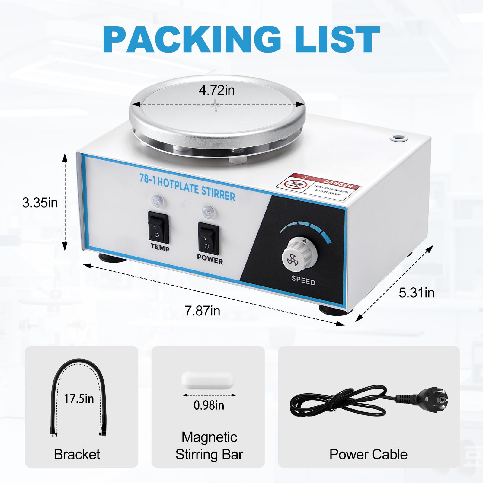 Agitatore magnetico con piastra riscaldante da 1,5L, 100-2600 giri/min, 280°C, 120mm con sensore PT1000, supporto pieghevole, agitatore magnetico con piastra riscaldante, miscelatore