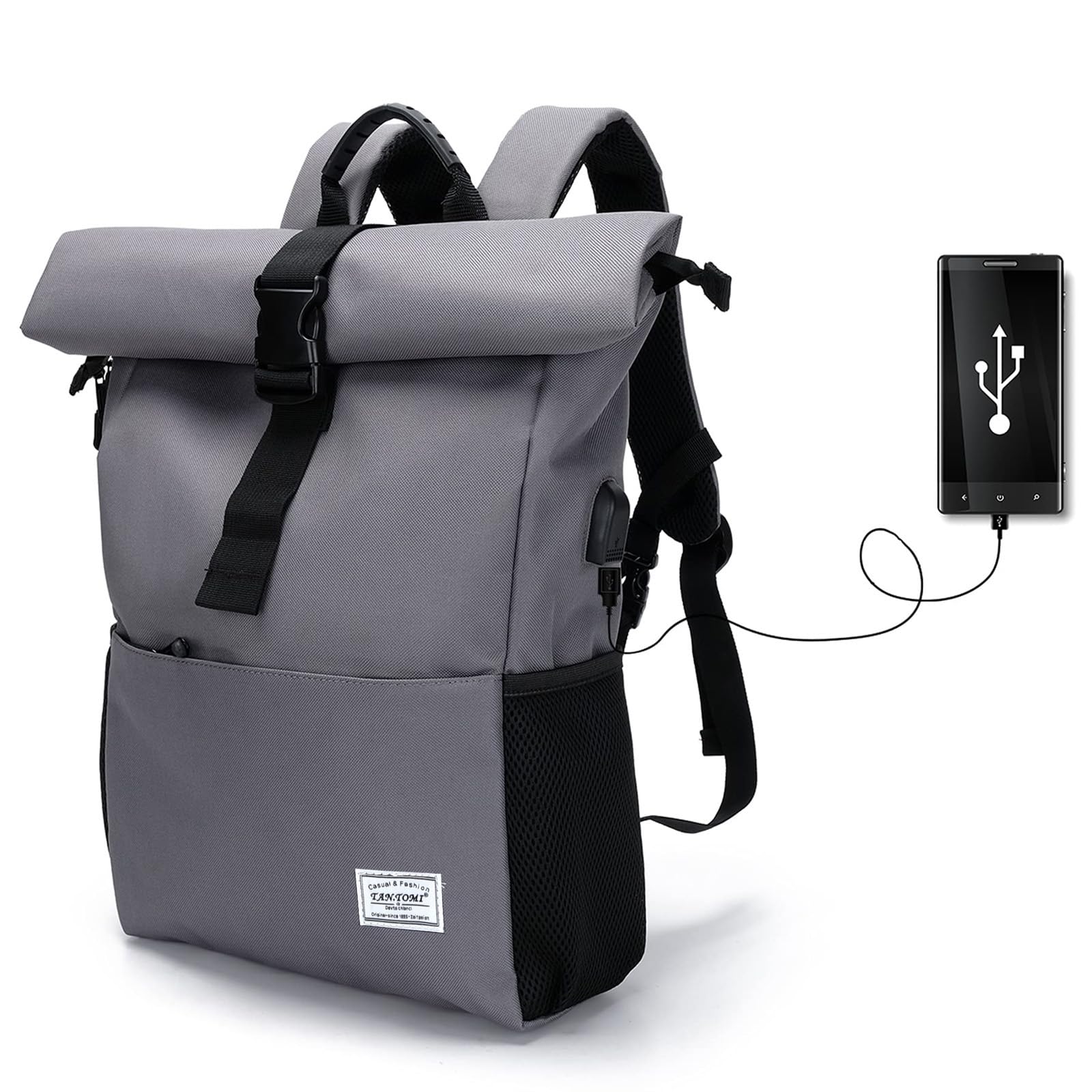 MoFut Rucksack Damen Groß Groß Schulrucksack viele Fächer mit 15,6" Laptopfach, Unisex Rolltop Rucksack Wasserdicht, Lässiger Backpack Schule Freizeit Uni Arbeit Wandern.