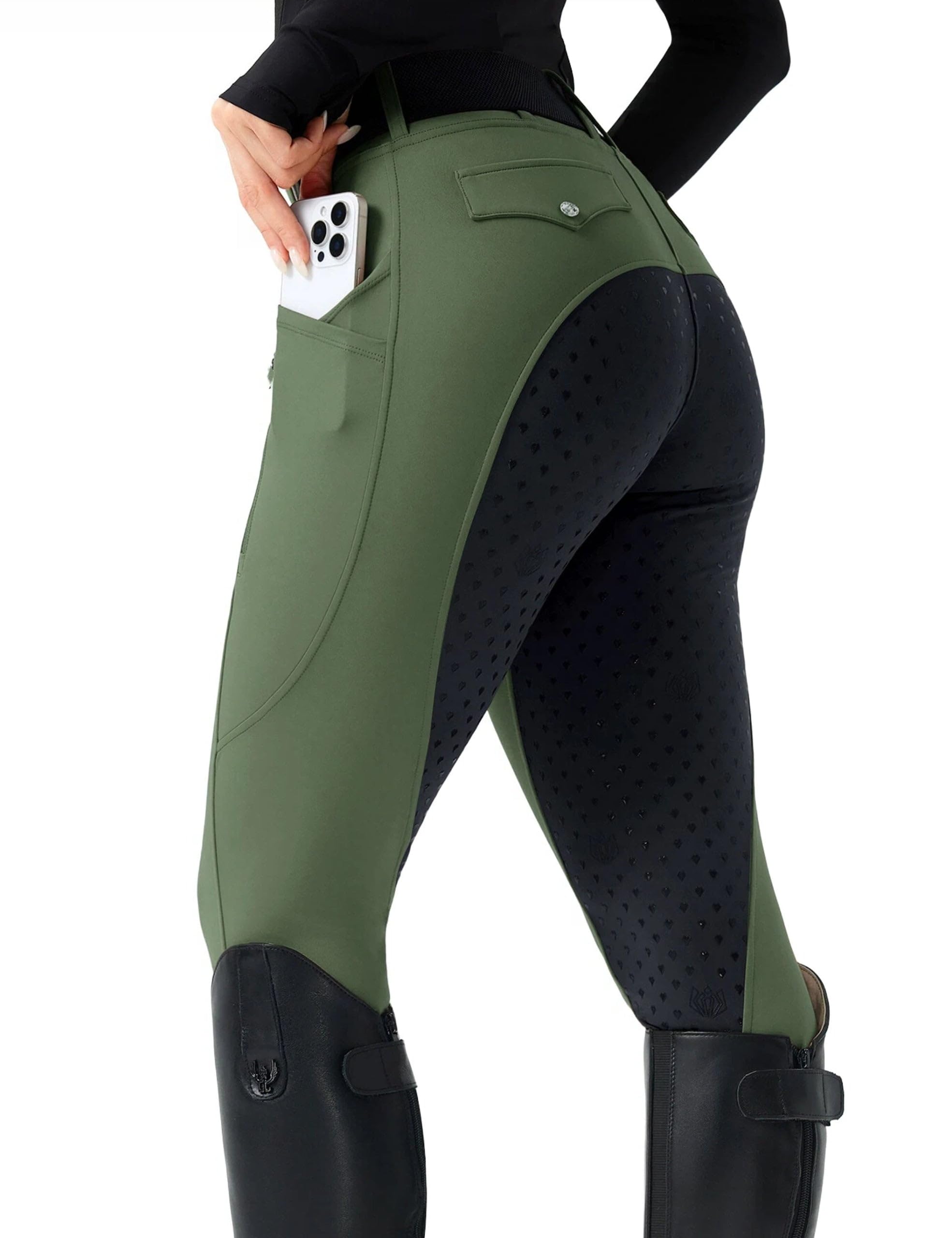 FitsT4 Sports Pantaloni da equitazione da donna, a vita alta, con tasche