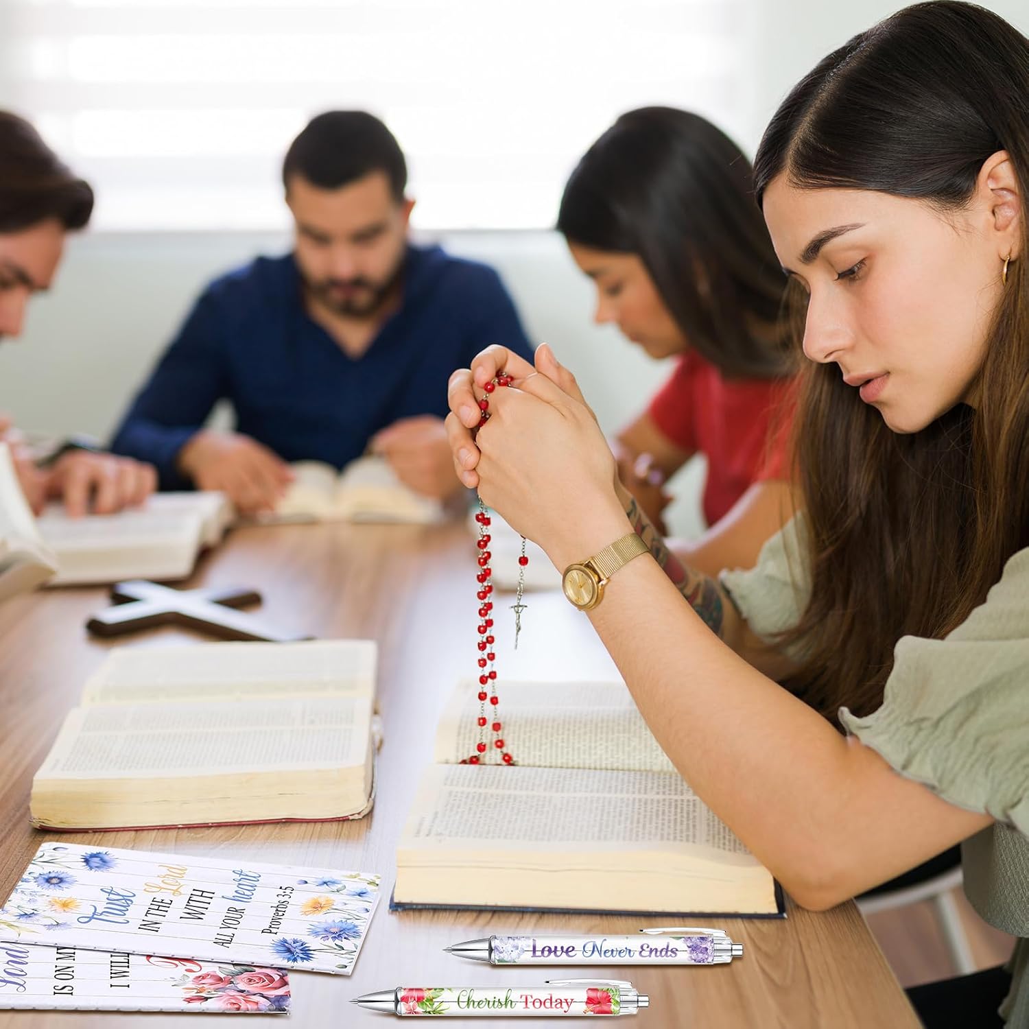 96 Pcs Christian Gifts Bulk for Women Include Magnetic Cross Bookmarks, Mini Bible Verse Notepads, Scripture Ballpoint Pens, Religious Small Notebooks Gifts Prizes Party Favor(Floral) - Image 6