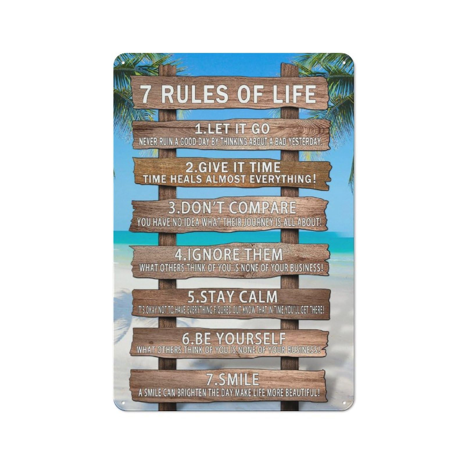 Acdoet Tin-03 Rustic Metal Tin Sign Inspirational Office Wall Art 7 Rules Of Life Print Posters Inspiring And Uplifting House Decor 8X12 Inch