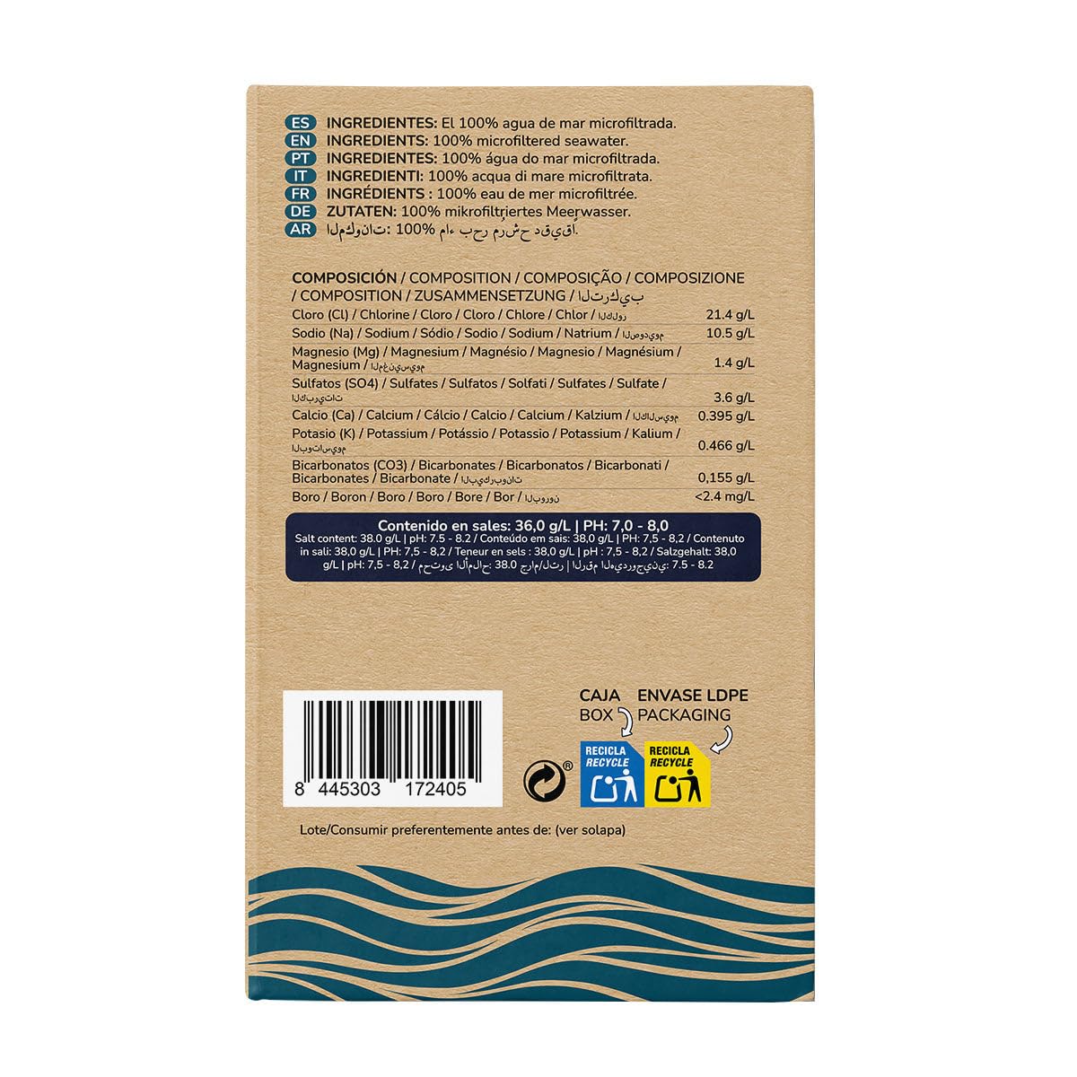 PLANETA HUERTO | Meerwasser 10L Mikrofiltriert 100% Rein Aus Dem Mittelmeer - Meerwasser Zum Trinken Hypertonisch Wesentliche Nährstoffe Unverändert
