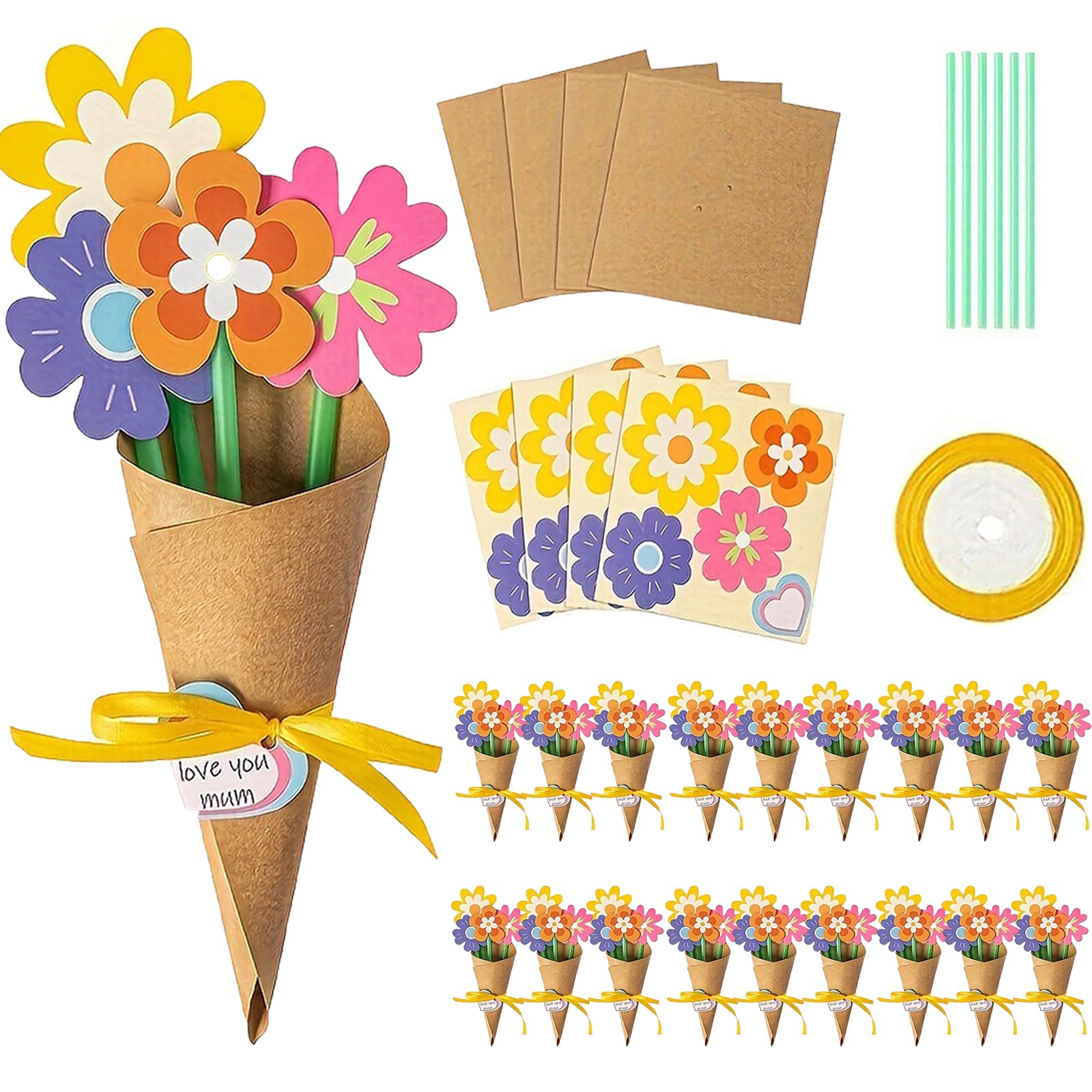 Mothers Day Crafts for Children, Creative Flower Craft Kit with 24 Handmade Flowers, DIY Art Projects for Kids to Make Your Own Mothers Day Card, Ideal for Classroom Activities and Family Bonding
