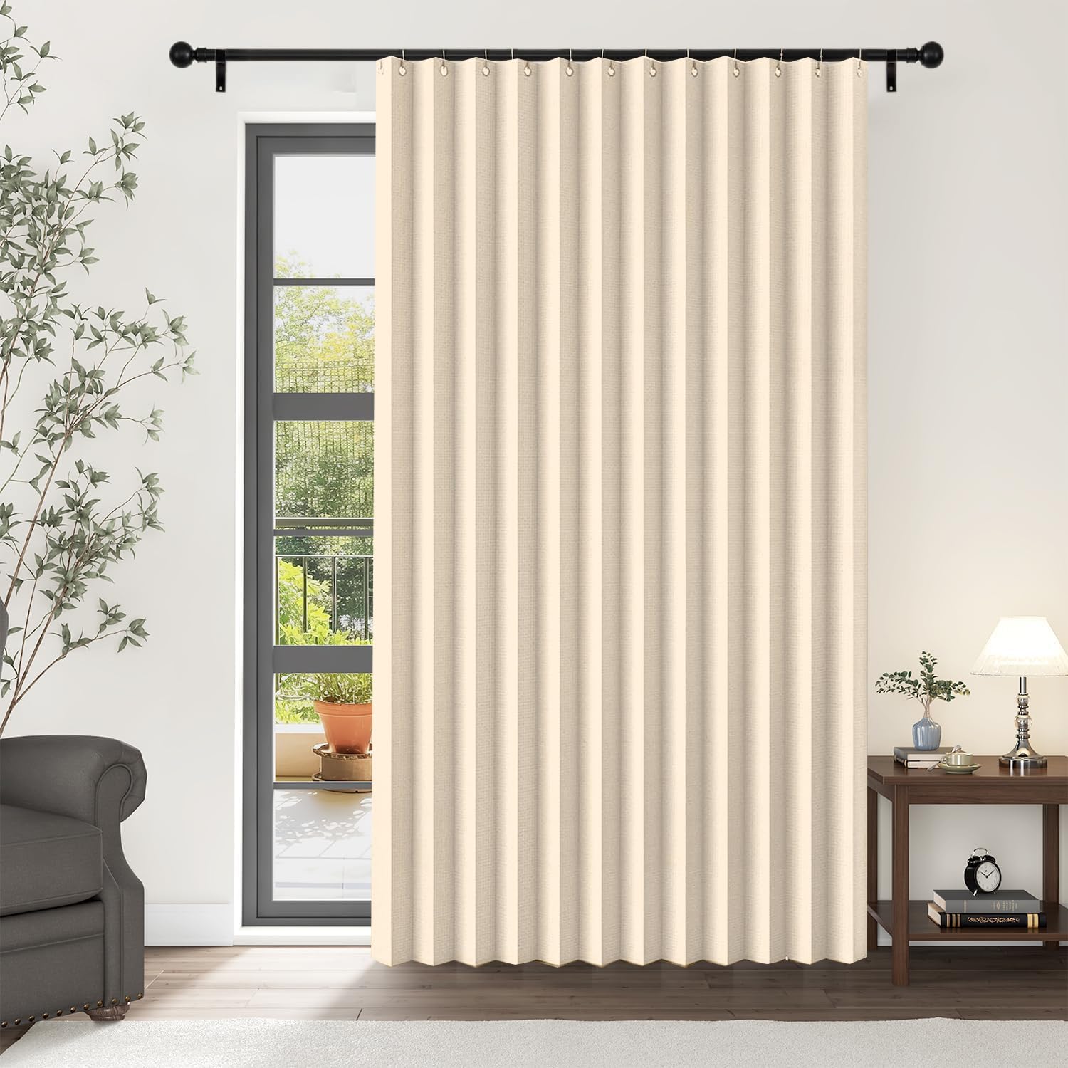 Cortinas de Puerta Plegables de privacidad Opaca para dormitorios de Planta Abierta, Puertas temporales de pasillo-beige-W140cmxH230CM