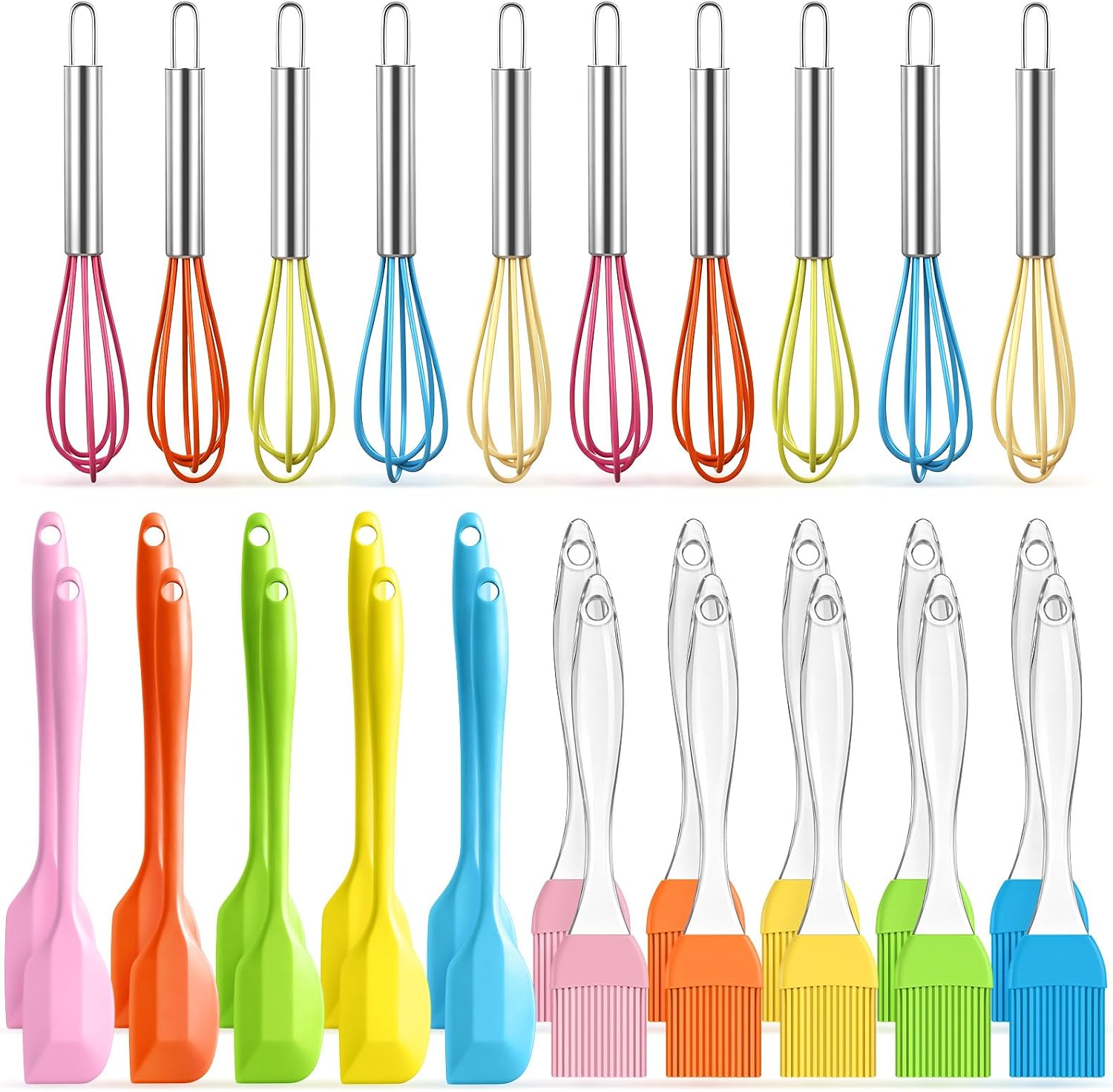 Baderke 30 Pcs Mini Spatulas Set with Silicone Basting Pastry Brushes Mini Whisk Heat Resistant Brush Kitchen Whisks Rubber Spatulas for Party Favor Gift Supplies Cooking Baking Mixing