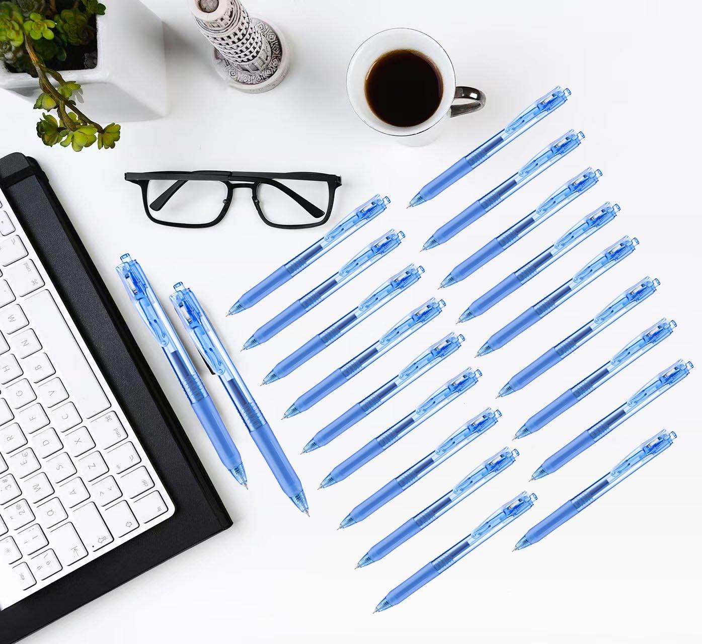 Aozora Bolígrafos de gel azules de punta fina, paquete de 40 bolígrafos retráctiles de tinta de gel azul con agarre suave de 0.5 mm, suministros escolares de oficina de secado rápido (20 bolígrafos