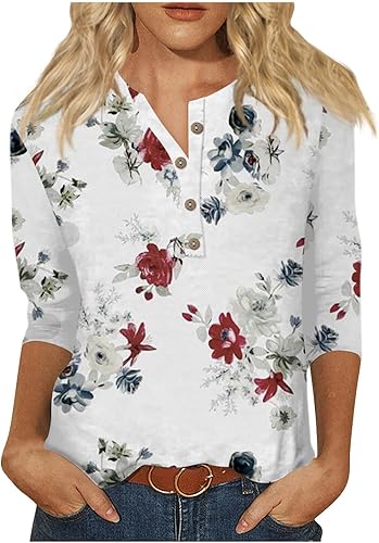 Camisetas básicas para mujer, camisas de manga 34 para mujer, lindas camisetas estampadas, blusas casuales de talla extragrande, camisetas básicas