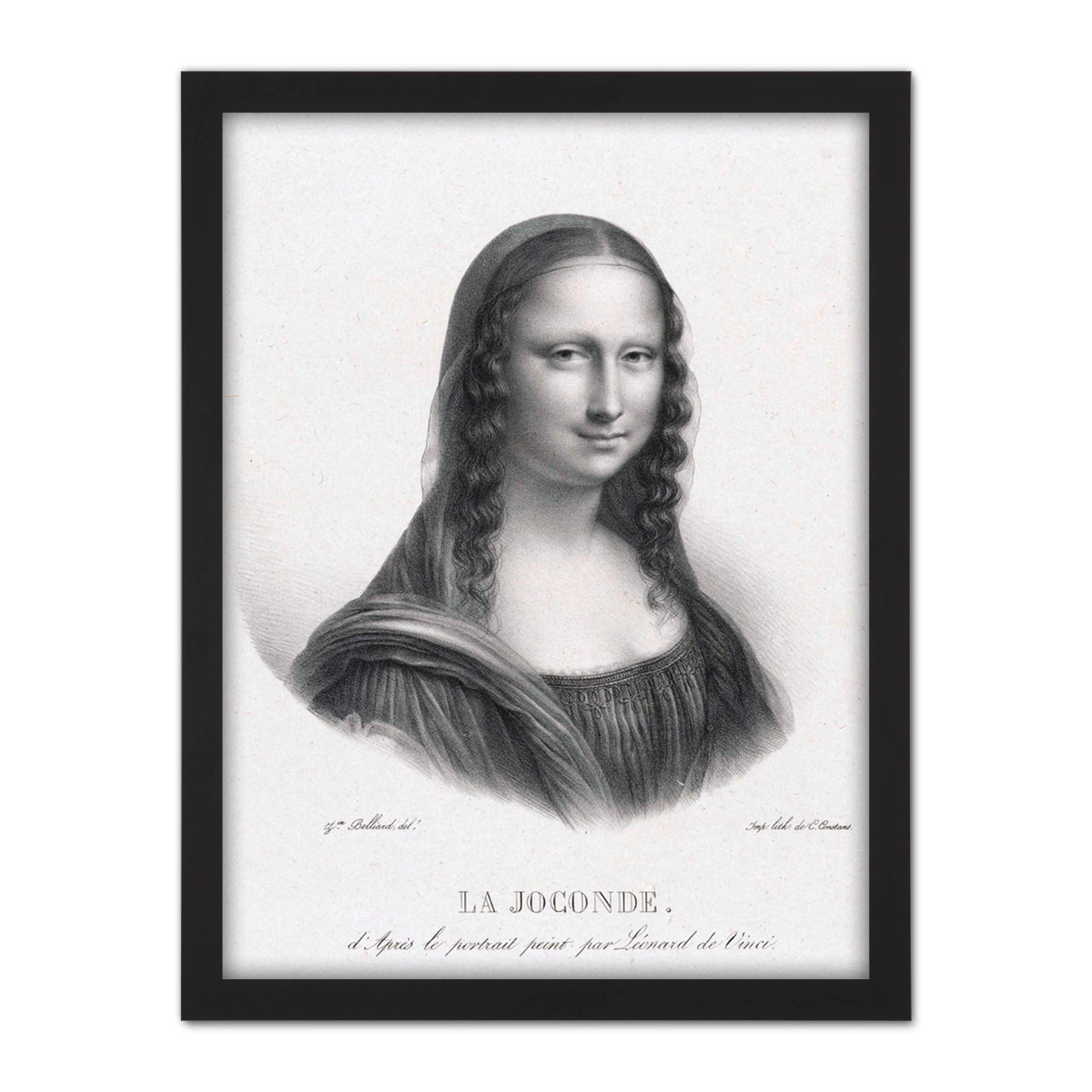 Artery8 Belliard Portrait Of Mona Lisa Drawing Artwork Framed Wall Art Print 18X24 Inch
