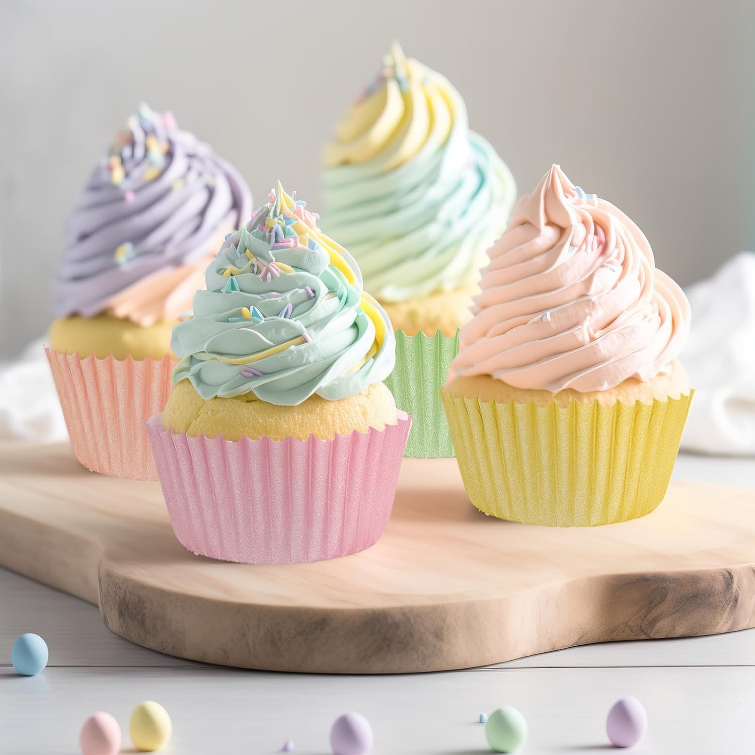 Whaline 600Pcs Colorful Cupcake Liners Pastel Color Cupcake Wrappers Baking Cup Light Pink Blue Purple Yellow Orange Green Muffin Liners for Easter Spring Baby Bridal Shower Wedding Birthday Party