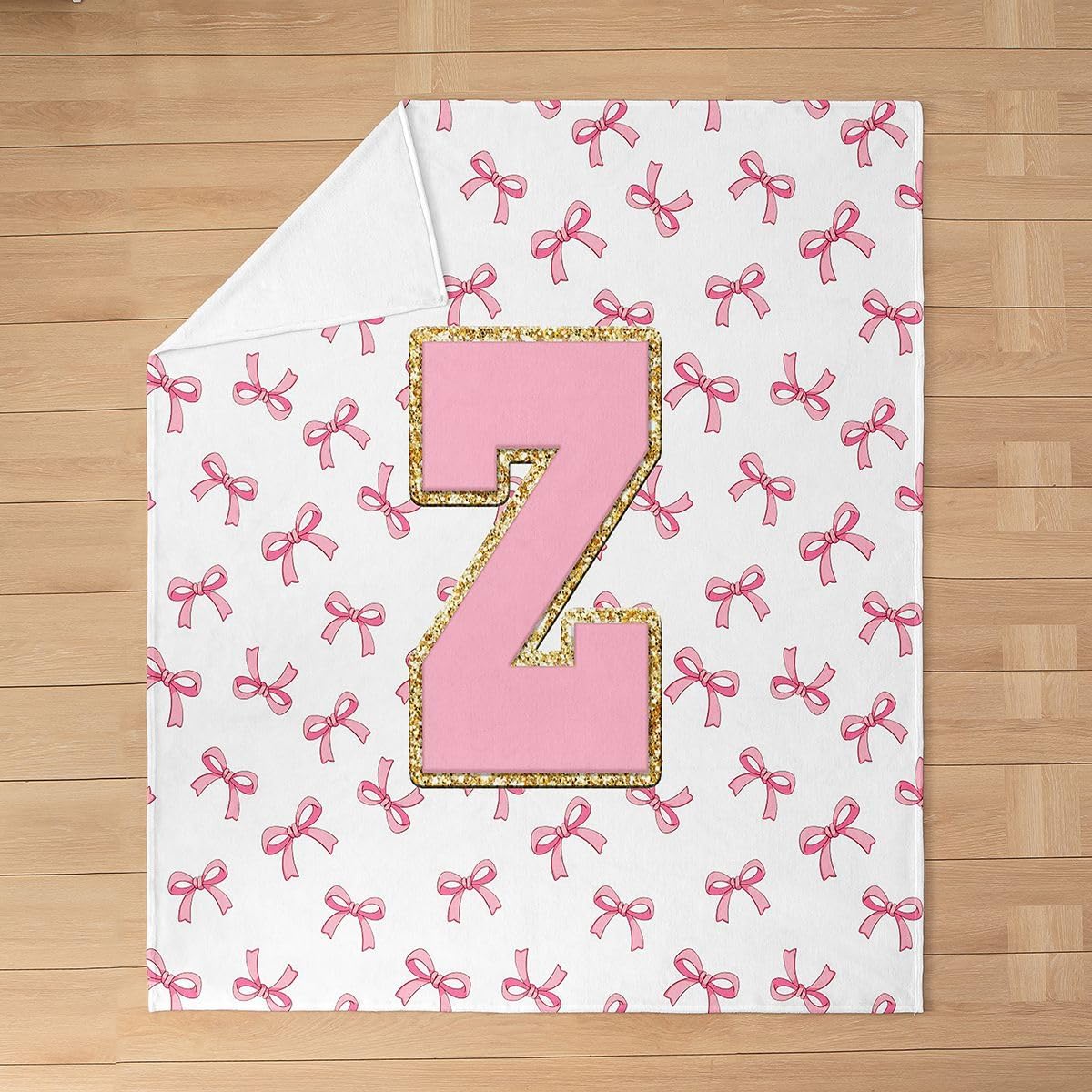 jejeloiu Dreamy Bows Fleece Throw Blanket Pink Bowknot Flannel Blanket Plush Fuzzy Cute Initial Letter Z for Bed Couch Chair Living Room Girly Princess Baby 30"x40" Bedroom Decor