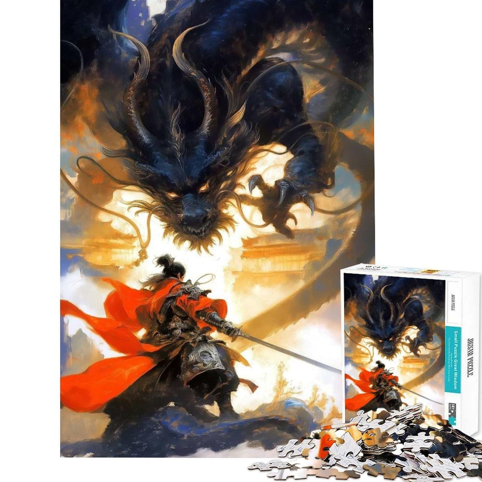 1000 Piece Jigsaws for Adults Puzzle Swordsman Vs Dragon Puzzle for Adults Family Game Precision Cutting Great Gifts for Gaming (Size 75x50cm)