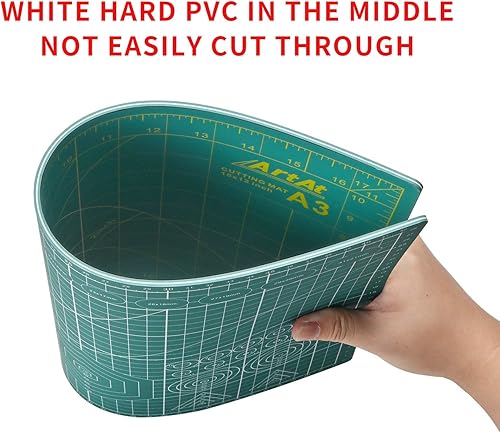 Miniatura 3 de ArtAt Alfombrilla de corte autorreparable 12  x 18  Verde de doble cara antideslizante 5 capas PVC Durable Craft Sewing A3 Mat para cortador