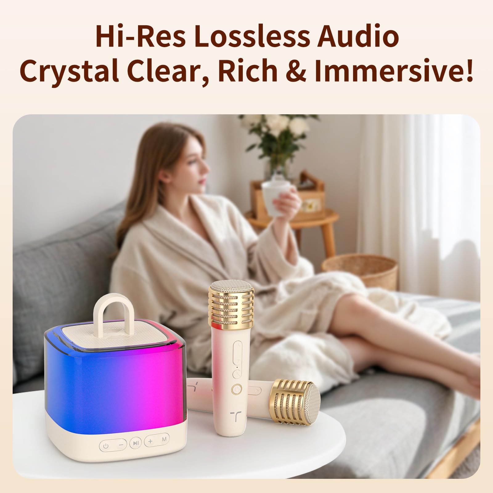 Mini macchina per karaoke per bambini e adulti, con 2 microfoni wireless, altoparlante Bluetooth portatile, con luci RGB, per bambini dai 3 ai 12 anni in su, adatta per feste in famiglia, all'aperto,