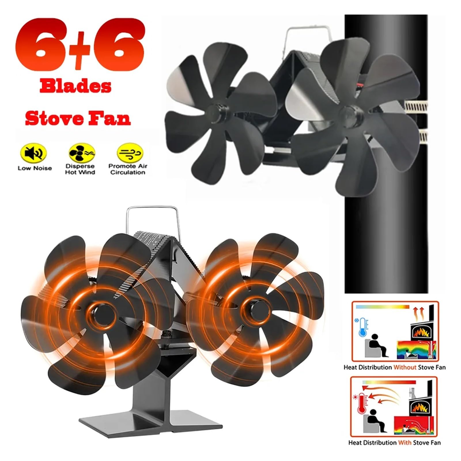 Ventilador Estufa Leña Estufa De Calor Con Ventilador, 12 Aspas, Leña For Quemar Troncos, Silencioso, Ahorro Energía, For Hogar Protección Contra Sobrecalentamiento(12 blades-Desktop)
