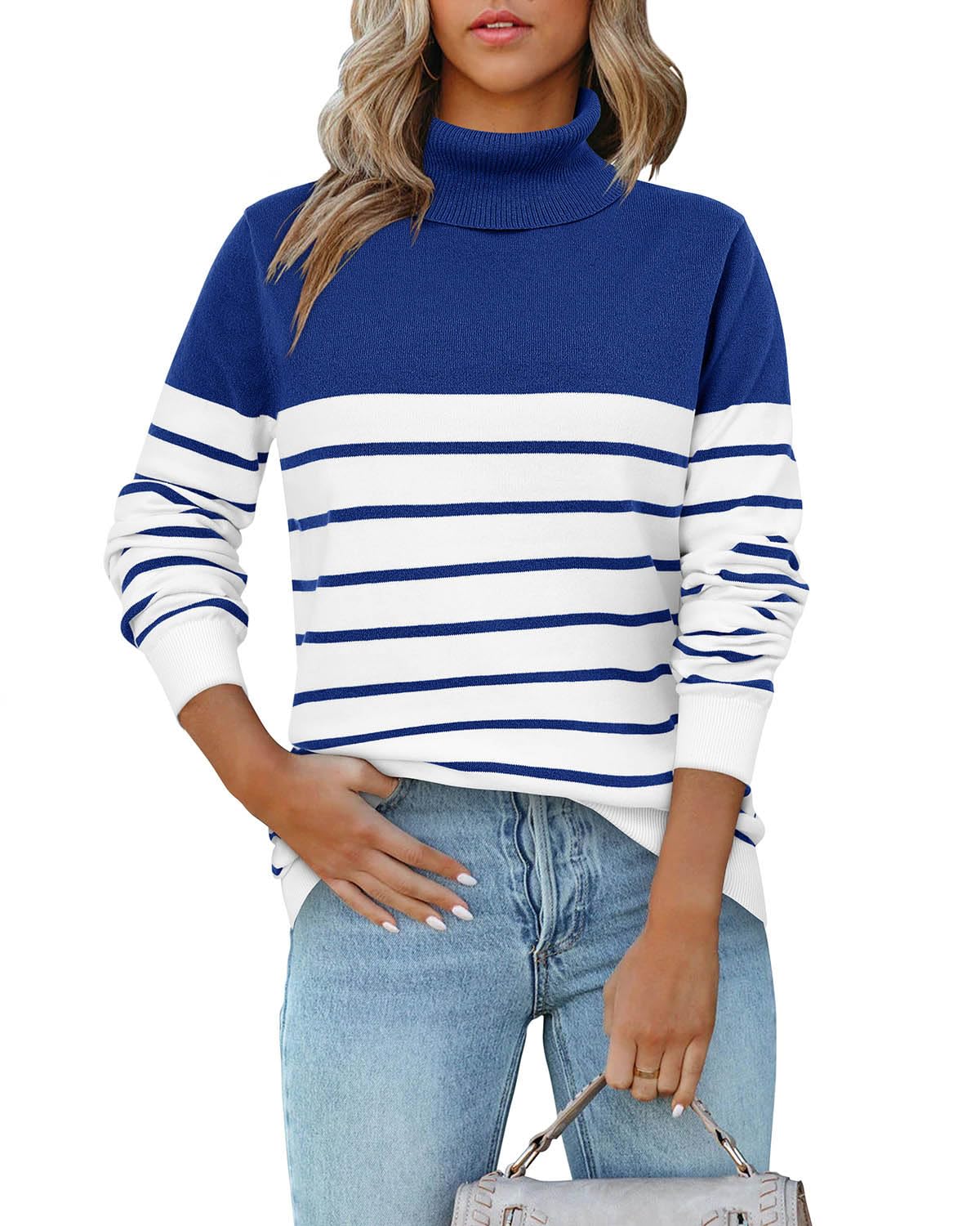 onlypuff Women's Turtleneck Knitted Sweater Winter Long Sleeve Casual Fall Pullover Tops