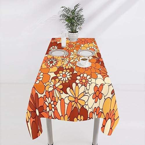 Miniatura 527 de Mantel floral hippie, diseño retro de los años 70, naranja, rosa, azul, floral, bohemio, estampado estético de margaritas, para fiesta, picnic