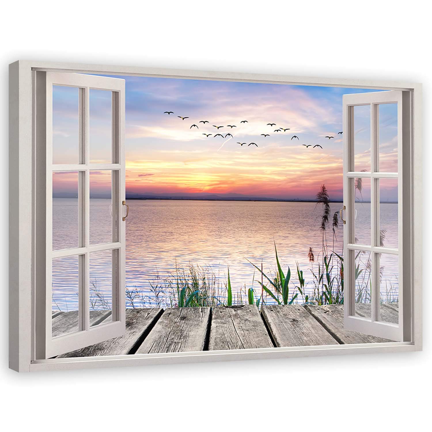Feeby Leinwand Bilder - Fensterblick Natur- 120x80 cm- Deko Wohnzimmer - Wandbilder Schlafzimmer - Deko Aesthetic - Wand Deko - Leinwand Groß - Deko Zimmer - Leinwandbilder XXL