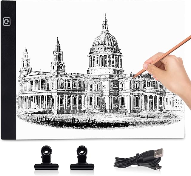 Coolzon LED Light Box Drawing A4, Portable Drawing Board LED Copy Board with Adjustable Brightness, Ultra-Thin Light Up Tracing Pad for Animation,Sketching,Designing,Drawing, 5D Diamond Painting