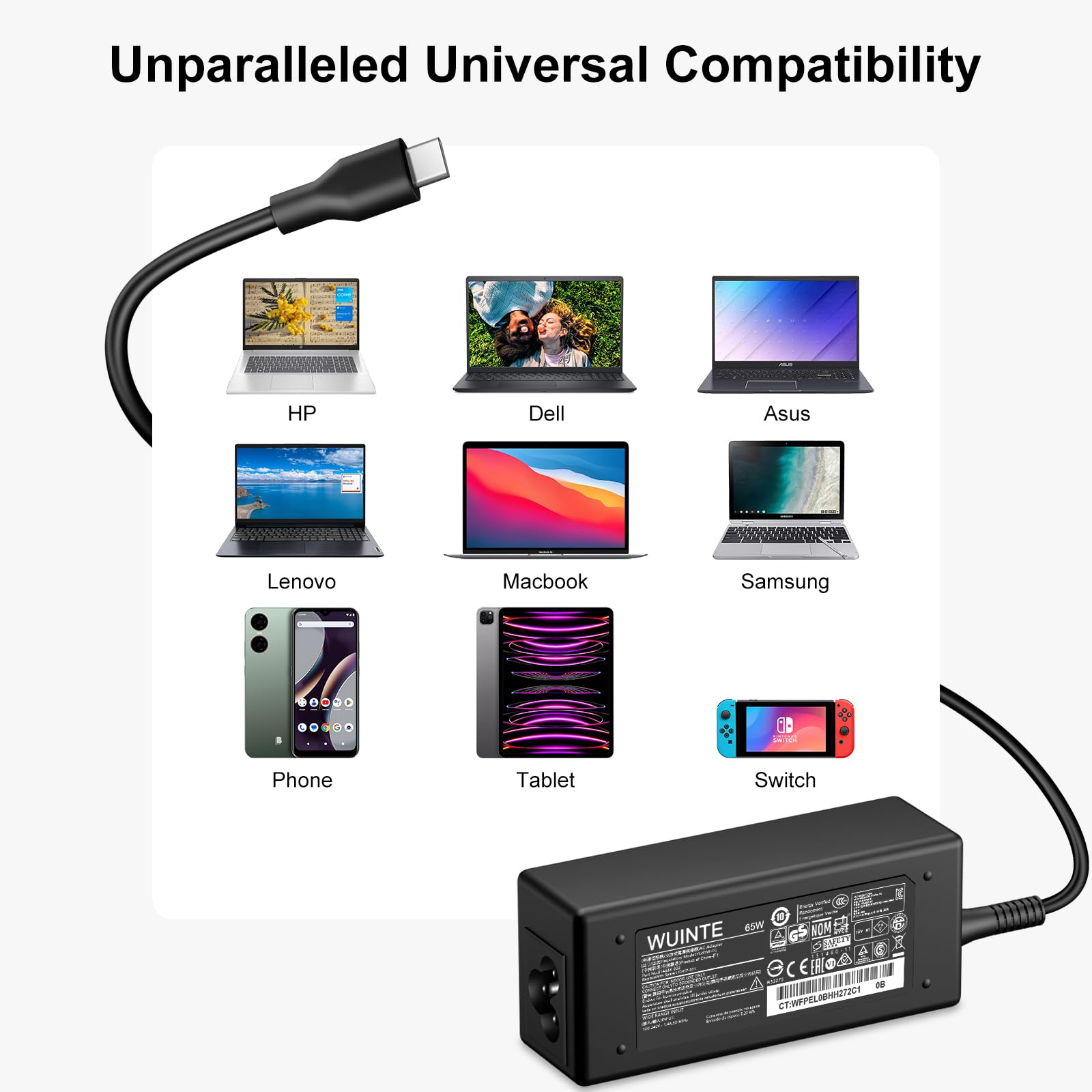 45W per Lenovo Laptop Charger - Chromebook Charger, USB C adattatore di alimentazione veloce