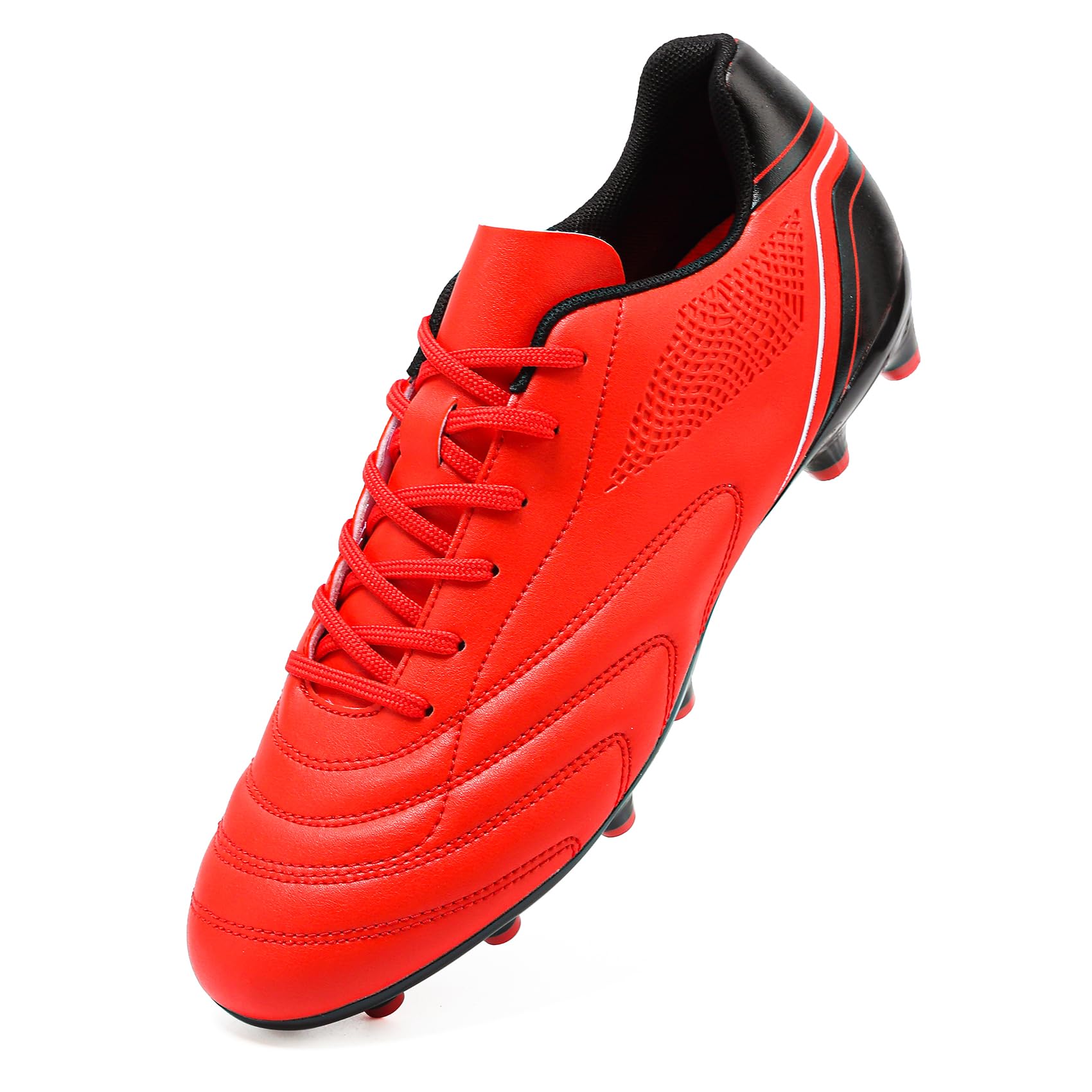 HaloTeamSoccer Shoes Mens Cleats Outdoor Professional Training Turf Football Boots Breathable Athletic Sneaker for AG/FG, Red, 4