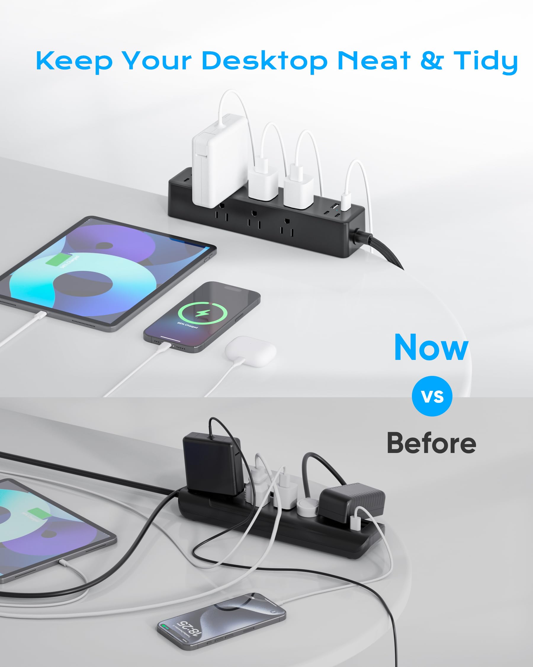 ACOZVIN 17-in-1 Desk Clamp Power Strip – 10ft Flat Plug, 9 AC Outlets, 8 USB Ports (4 USB-C), 40W Charging
