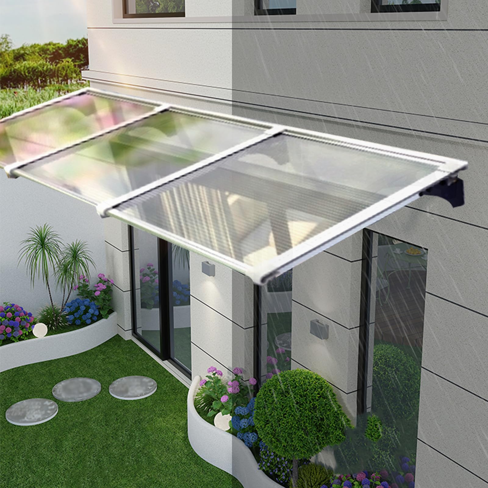 GJMSSMY Protective Door and Window Awning, Polycarbonate Canopy, Outdoor Roof Cover for Rain and Snow, (40x160cm/16x63)