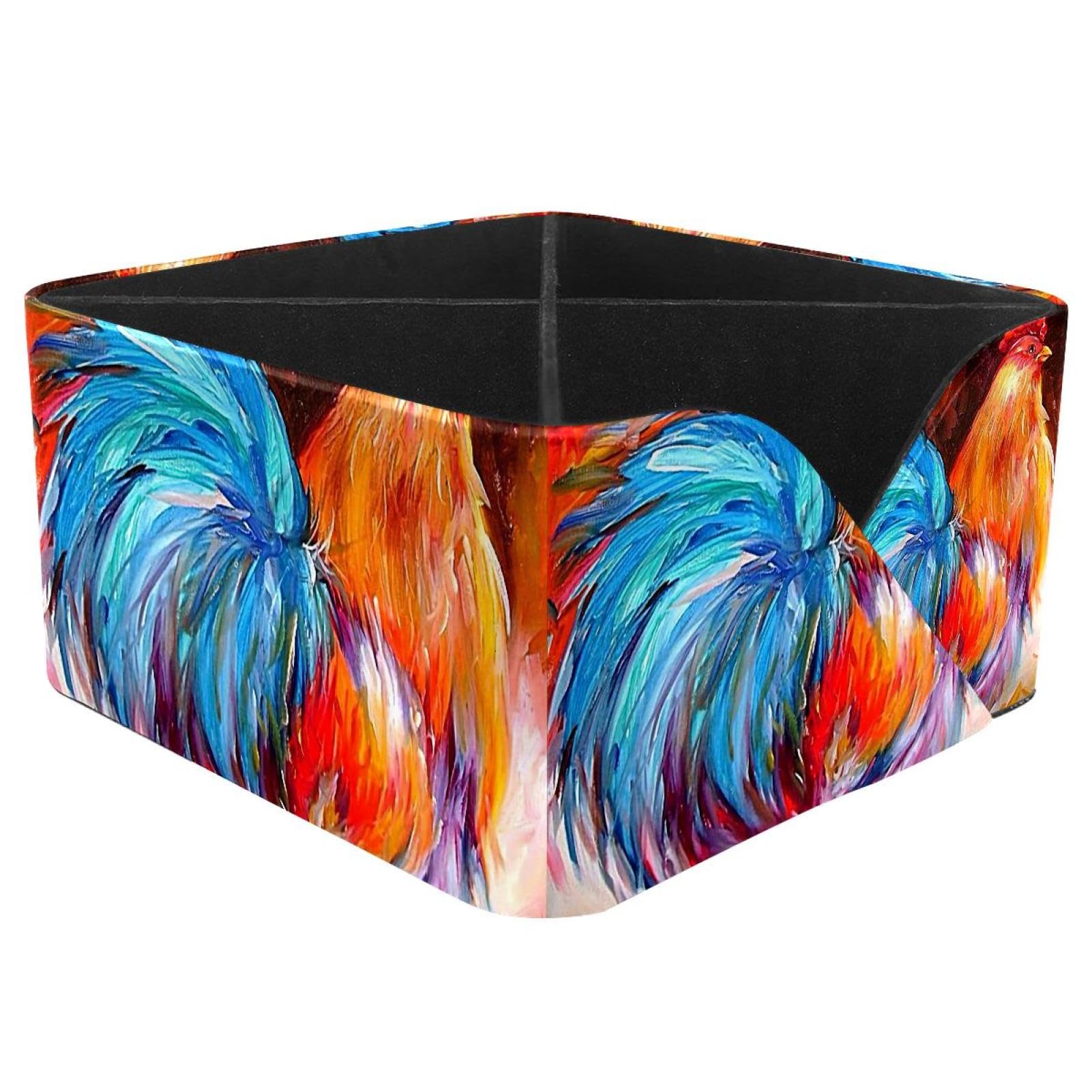 KengjuTesu Red Rooster Desktop Organizer Pen Holder, Rectangular Pencil Cup for Office, Study and Makeup Stations