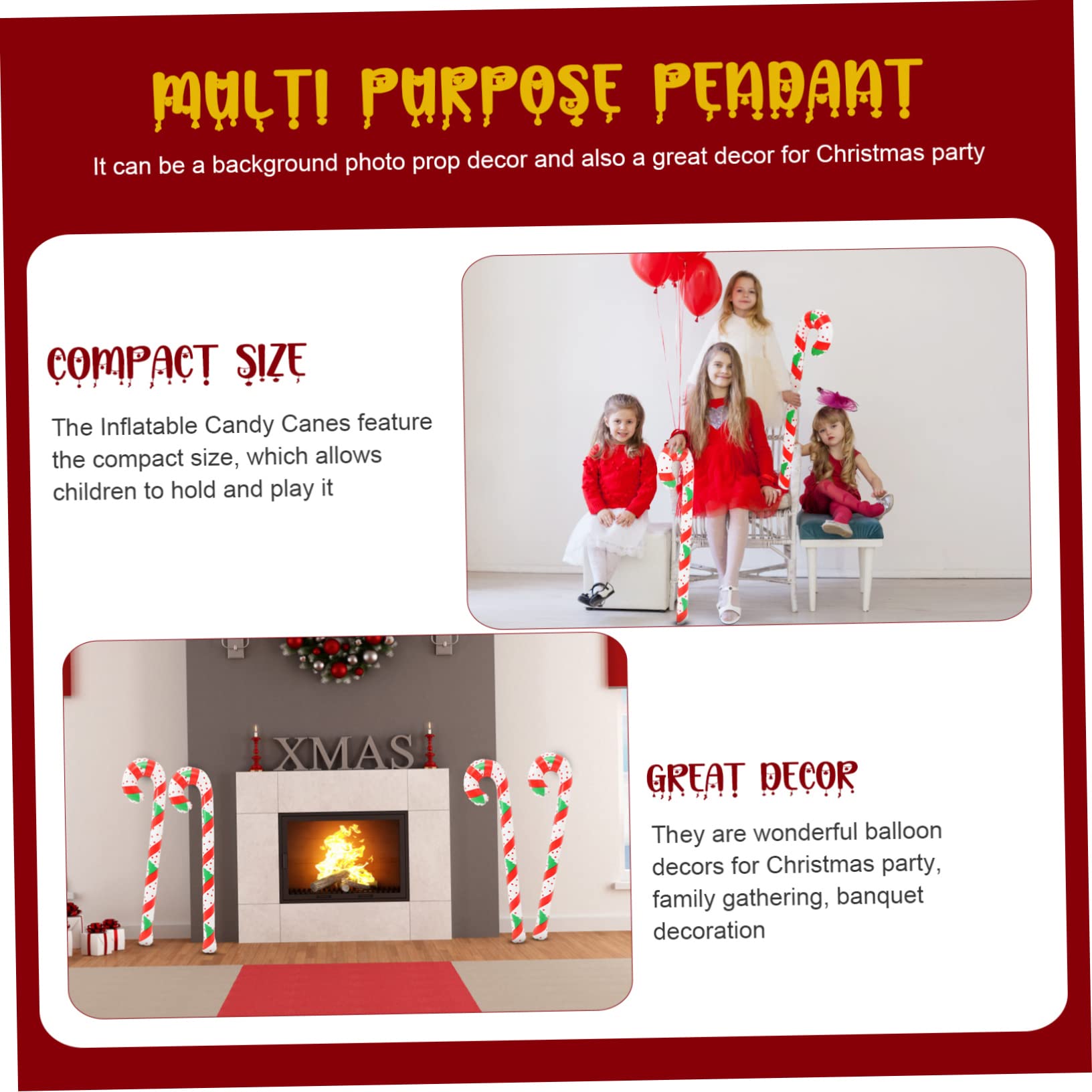 VICASKY 4 Palloncini Gonfiabili Di Zucchero Natalizi in Pvc 90 Cm, Decorazioni Natalizie Portatili Per Feste Di Compleanno Ragazzo Ragazza, Decorazioni Di Caramelle Per Esterni Ed Interni