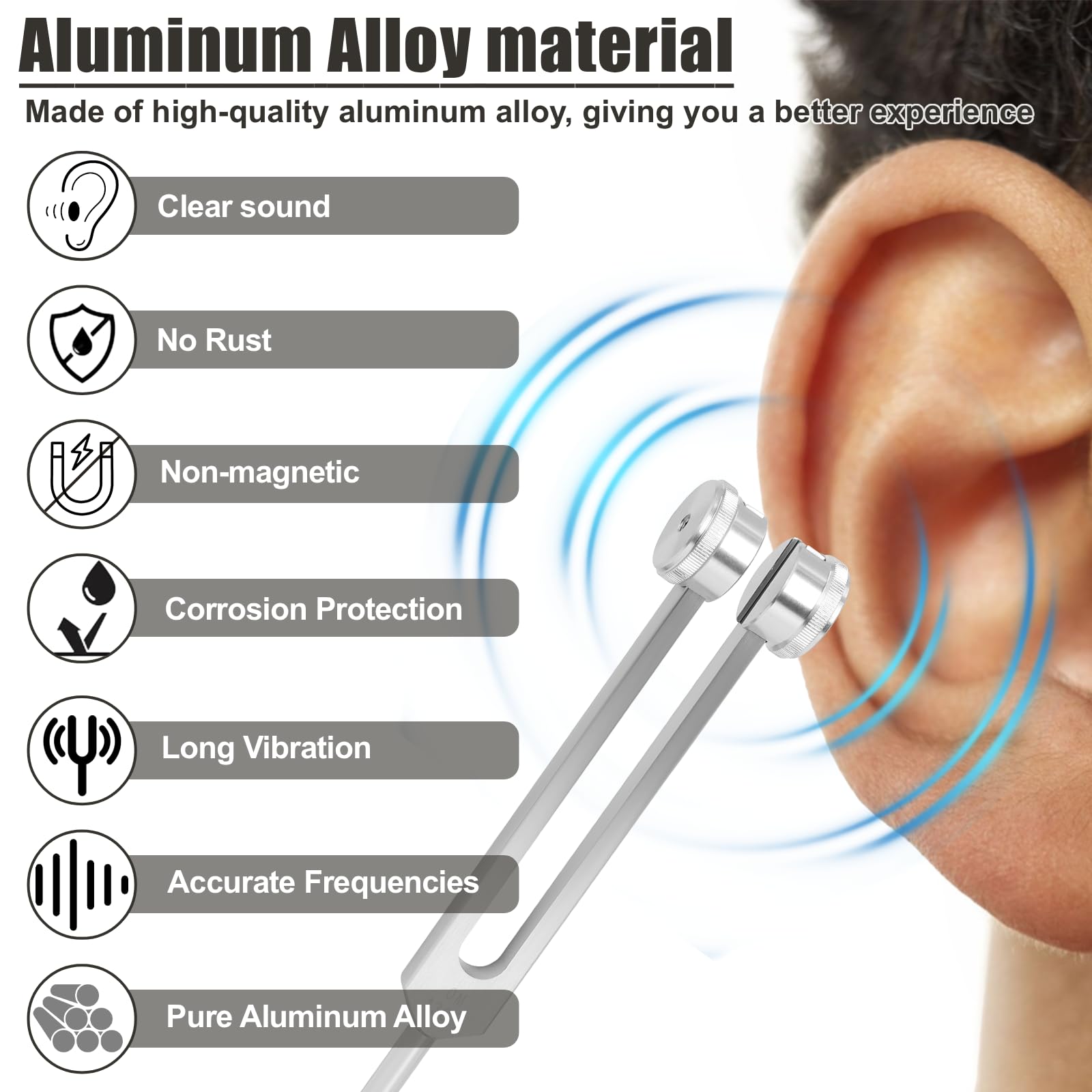 Diapasones para curación 128Hz 136.1Hz 256Hz 384Hz – Diapasones con Peso y sin Peso con Martillo, Activador y Punta de Amatista para Equilibrio Sonoro, Meditación y Relajación