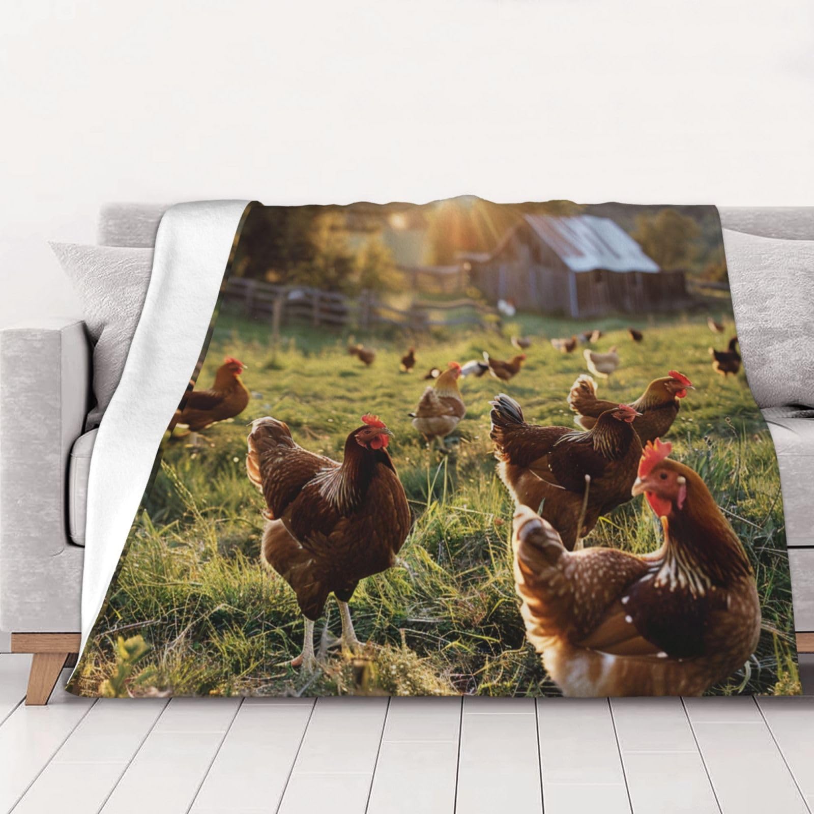 Plaid poules couverture flanelle ferme lit adulte jeté canapé chaud 150x200