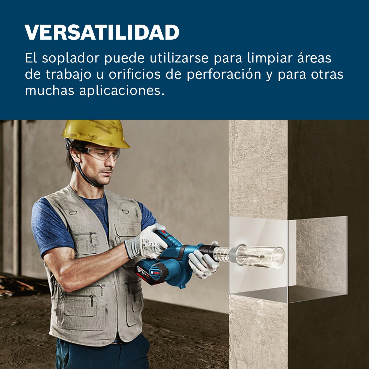 Bosch Professional 18V System soplador a batería GBL 18V-120 (Incl. 4 adaptadores, Boquilla estándar, Tubo prolongación, Boquilla de Profundidad, depósito de Recogida de Polvo, sin batería/Cargador)