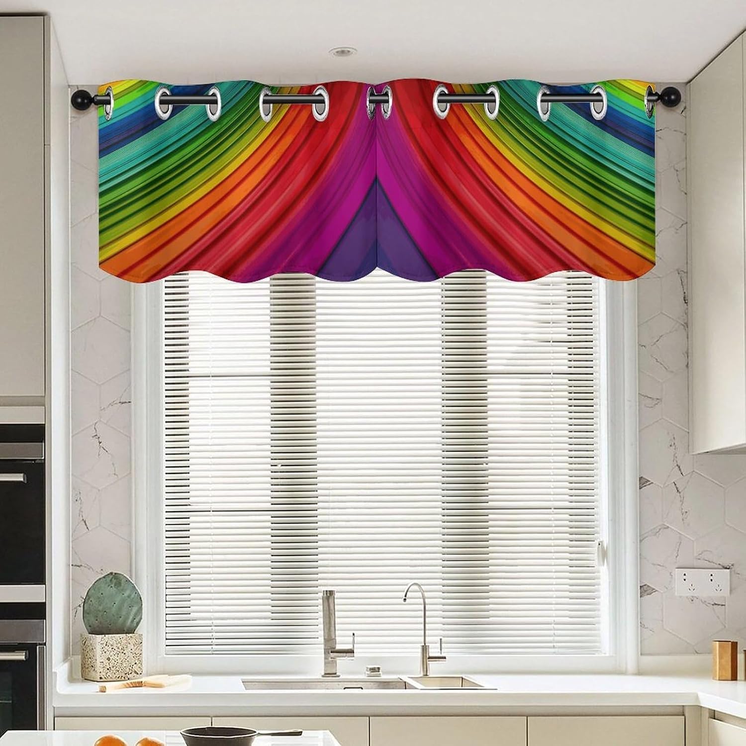 Rainbow Color Stripe 2 Pack Valance Curtains Window Treatments. Adjustable Curtain with Rod Pocket.Cafe Curtains is Half Curtains for Privacy Decorative 52x18.1 Inch.