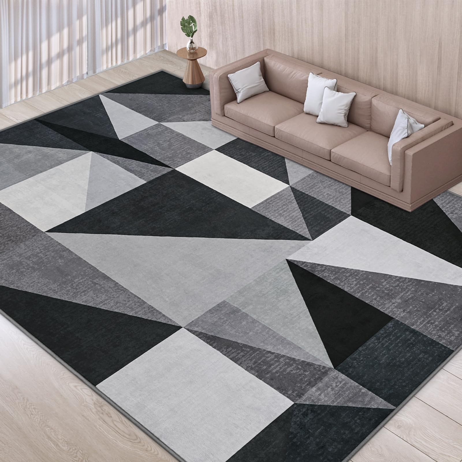Photo 1 of ***VIEW PHOTO *** TWINNIS Indoor Modern Area Rug, 9x12 Geometric Patchwork Style Washable Large Rugs for Living Room Bedroom Hardwood Floors, Non Shedding Non Anti Backing Soft Carpet Home Floor Decor, Blue