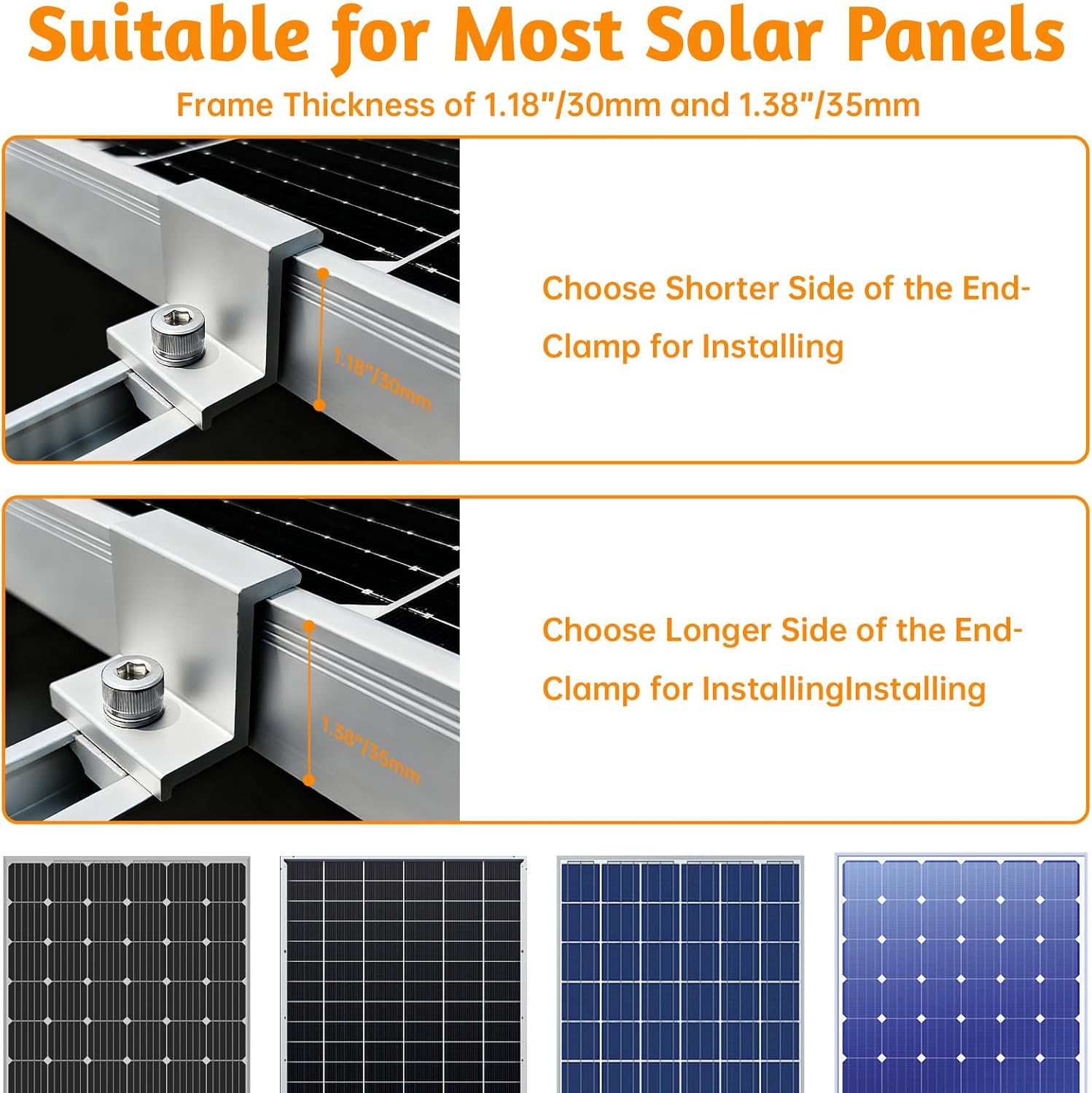 10 Pcs Solar Panel Bracket Kit - Aluminum 4.72'' Solar Panel Mounting Rails with Clamps, Solar Panels Mounting Brackets for Tin Roof, Sheet Roof, Flat Roof, RV, Silver