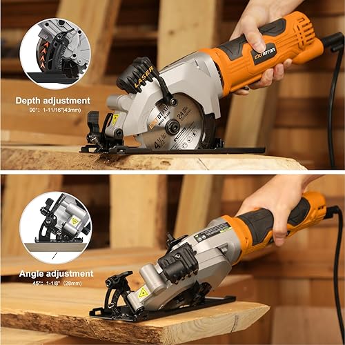 Miniatura 5 de Sierra circular eléctrica, mini sierra circular de 4.8 A con guía láser, sierra con cable de 4000 RPM equipada con 3 cuchillas de 4-12 pulgadas,