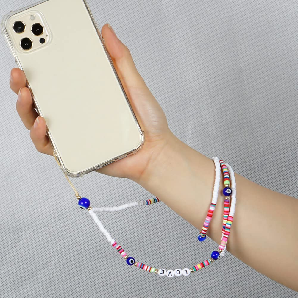 ohodhmnu Ciondolo a forma di telefono, con perline a forma di farfalla, in acrilico, portachiavi, decorazione per borse, gioielli per donne e ragazze, Trasparente