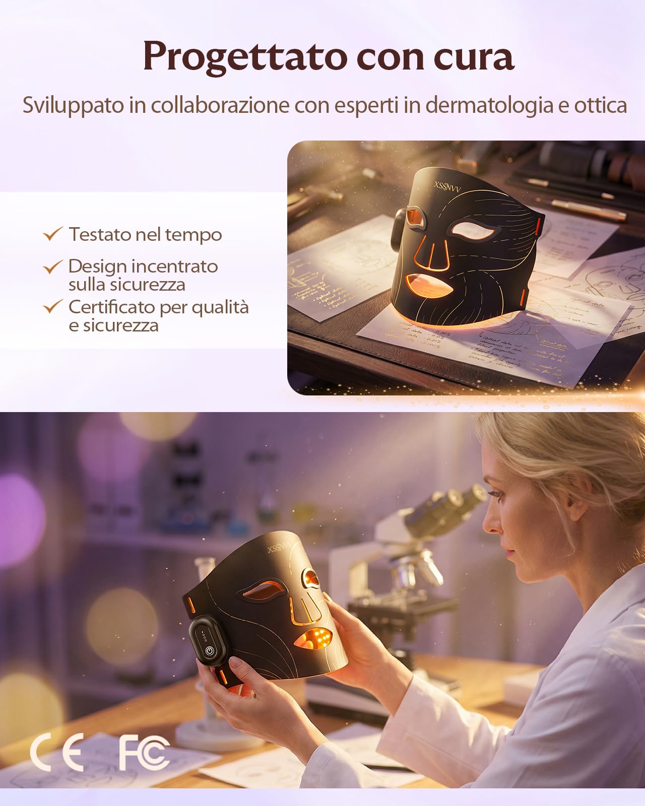Maschera LED Viso con Luce Rossa e Infrarossi 850nm, Maschera Facciale LED Multicolore, Wireless e Ricaricabile, Silicone Flessibile per Cura della Pelle a Casa NVV03