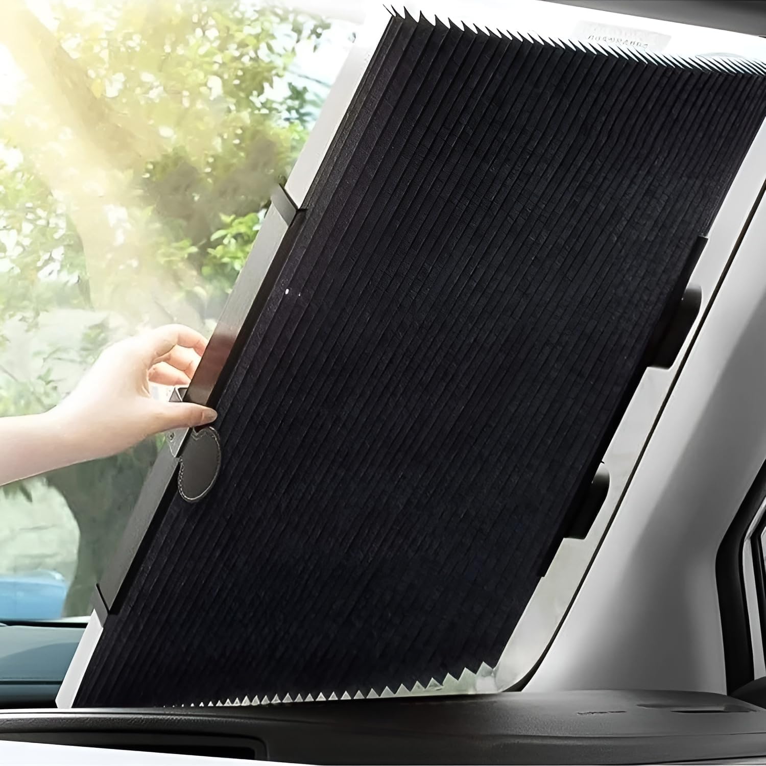 Foldable Windshield Sun Shade for Car, Large Sun Visor Protector Blocks UV Rays Protection Vehicle Auto Sunshade Fits Front Mirror of Various Models with Suction Cups