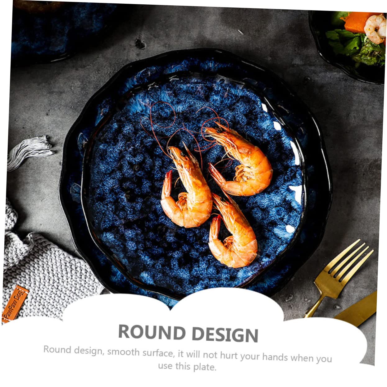 Assiette à Pâtes en Céramique Ronde, Lot D’assiettes Japonaises Bleues, Surface Lisse, Style Simple et Élégant pour Restaurant et Maison
