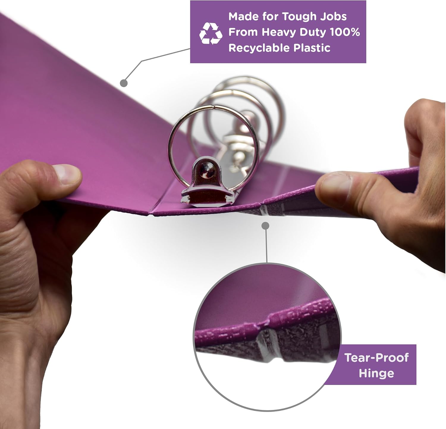 Carstens 2-Inch Heavy Duty 3-Ring Binder - Side Opening, Dewberry Purple, Durable Plastic, Precision No-Gap Rings, Waterproof Cover, No Pockets, Holds 300 Letter Sheets, BPA-Free Made in USA (2841-3R)