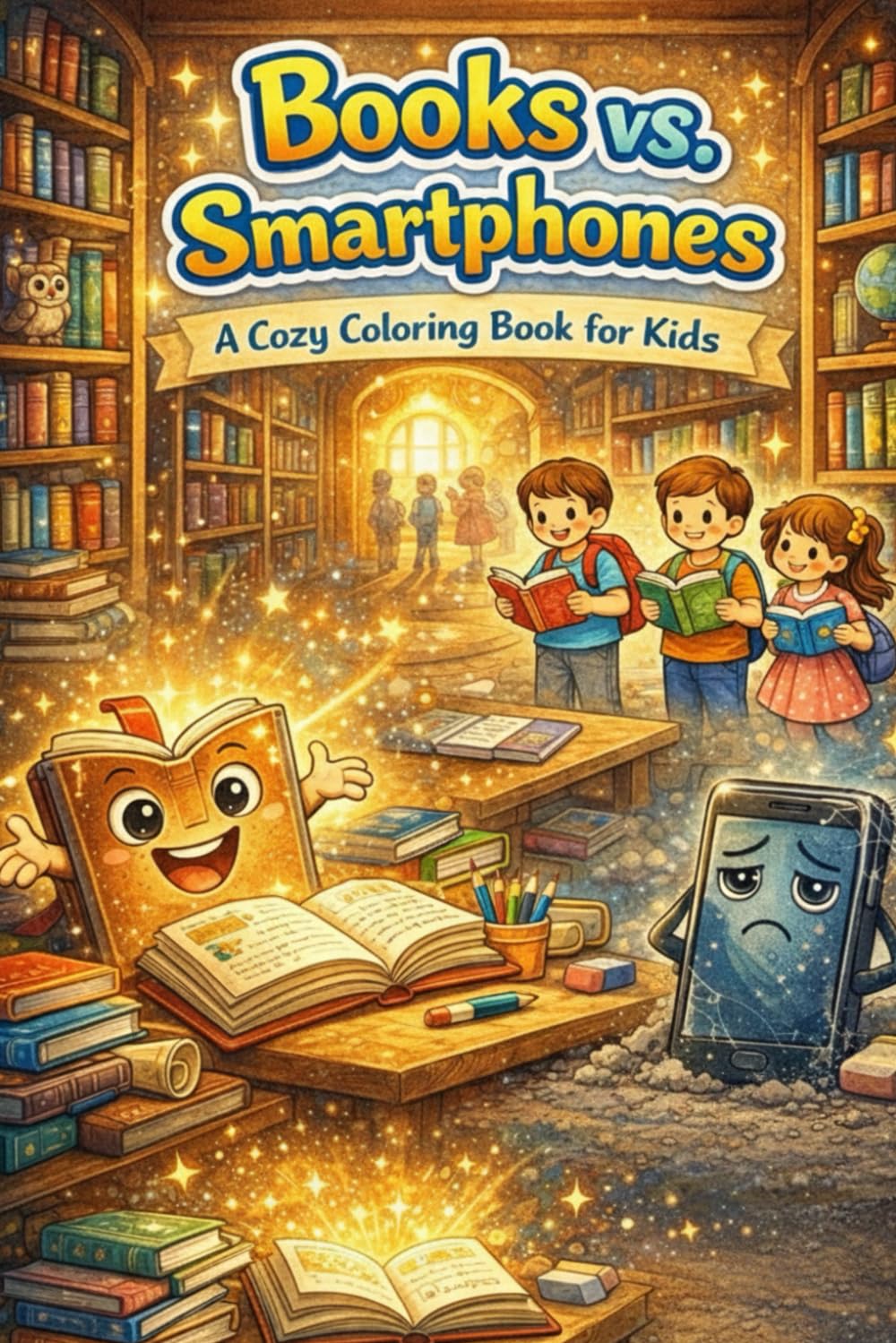 Books vs. Smartphones A Cozy Coloring Book for Kids (School & Learning Adventures.)