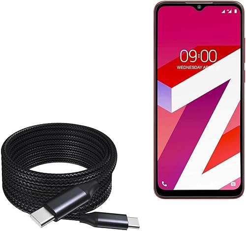 BoxWave Cable Compatible with Lava Z4 - DirectSync PD Cable (10ft) - USB-C to USB-C (100W), Long Type C Braided Nylon Alloy Fast Charge - Jet Black