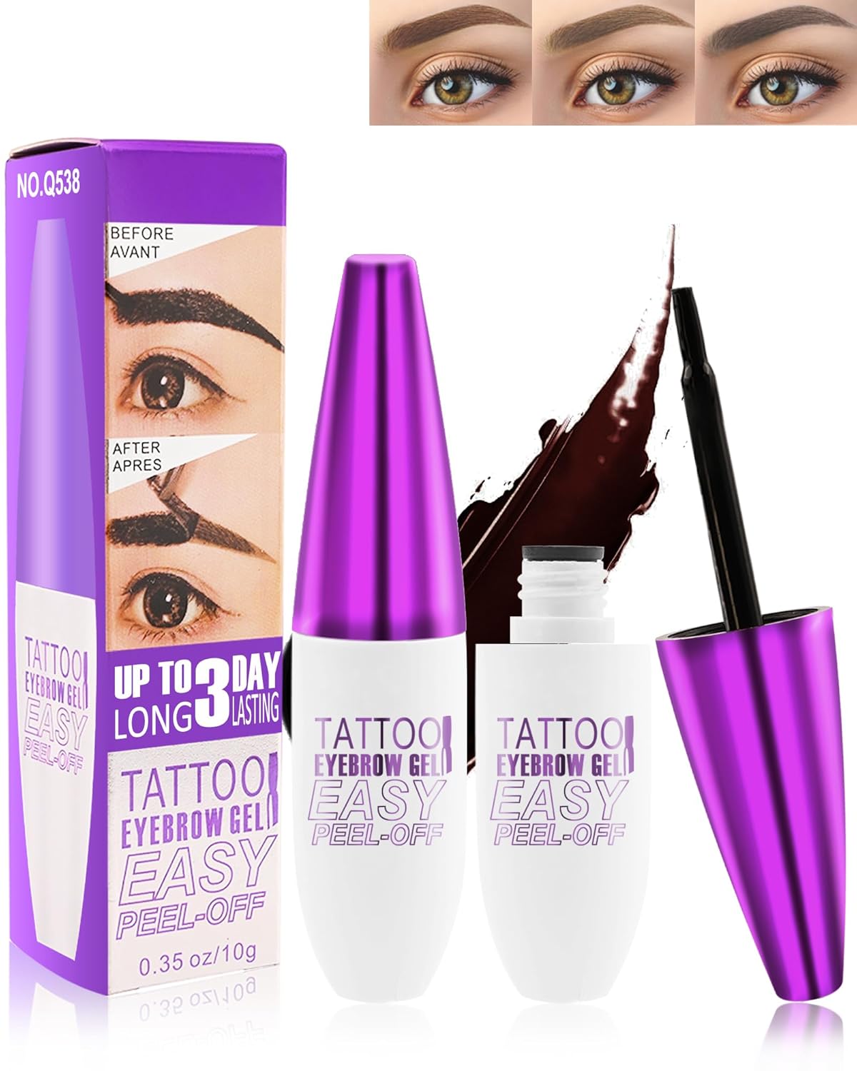 LYSdefeu Peel Off Tattoo Eyebrow Gel Tinting Kit, 2pcs Dark Brown Waterproof Long-Lasting Brow Tint - Easy Peel-Off Stain for Women