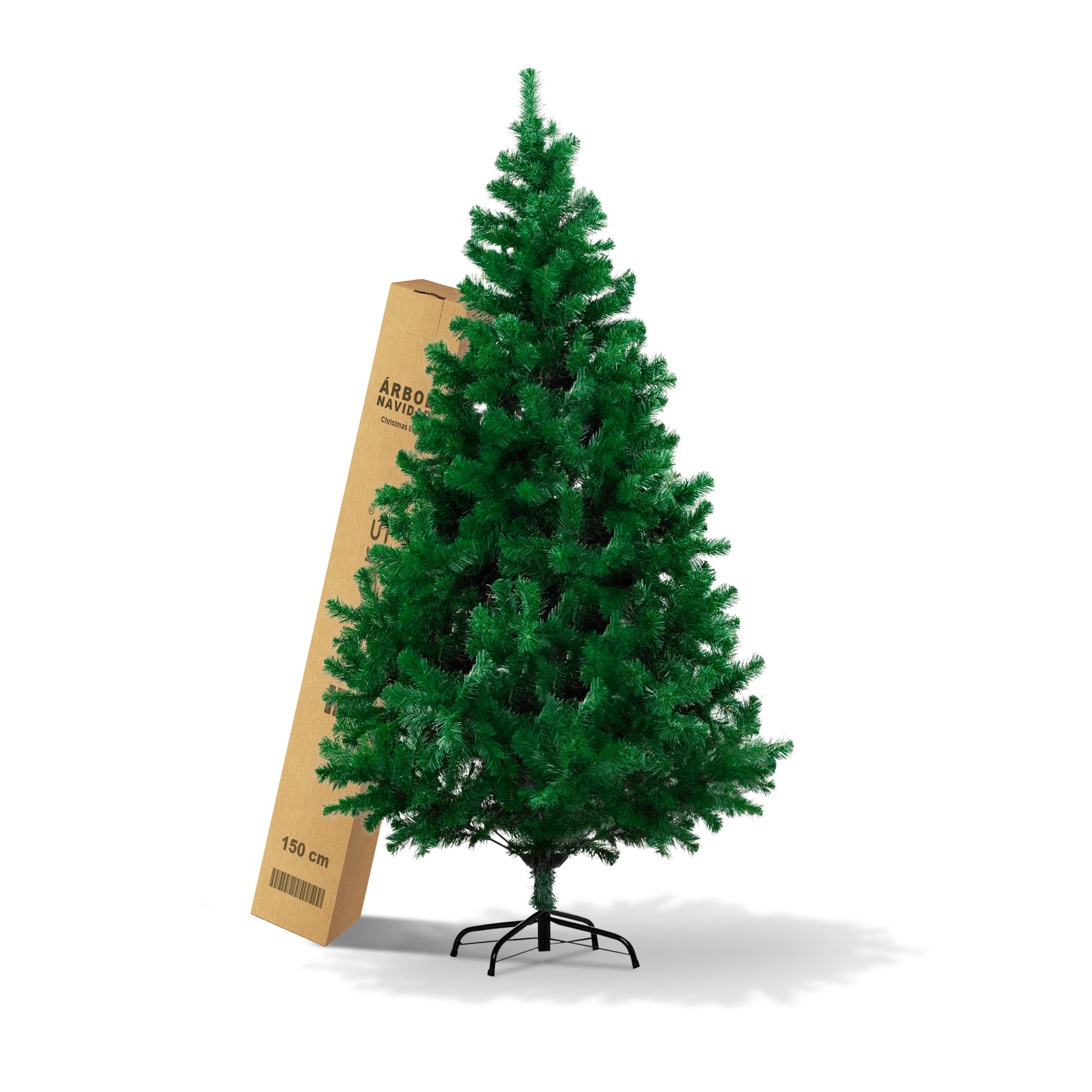 TIBBERS Árbol de Navidad Artificial, Altura de 150 cm, Estructura Desmontable, Ramas Abatibles, Soporte Metálico Plegable, TBS038