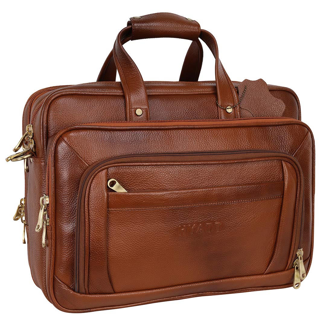 RICHSIGN LEATHER ACCESSORIES Expandable 24 litres Full Grain Natural Leather Laptop Briefcase Messenger Shoulder Bags for Men Office 15.6 Inch (L-16 X H-12 X W-5 Inch) (Weight- 1.2 KG / 1200 GR) TAN
