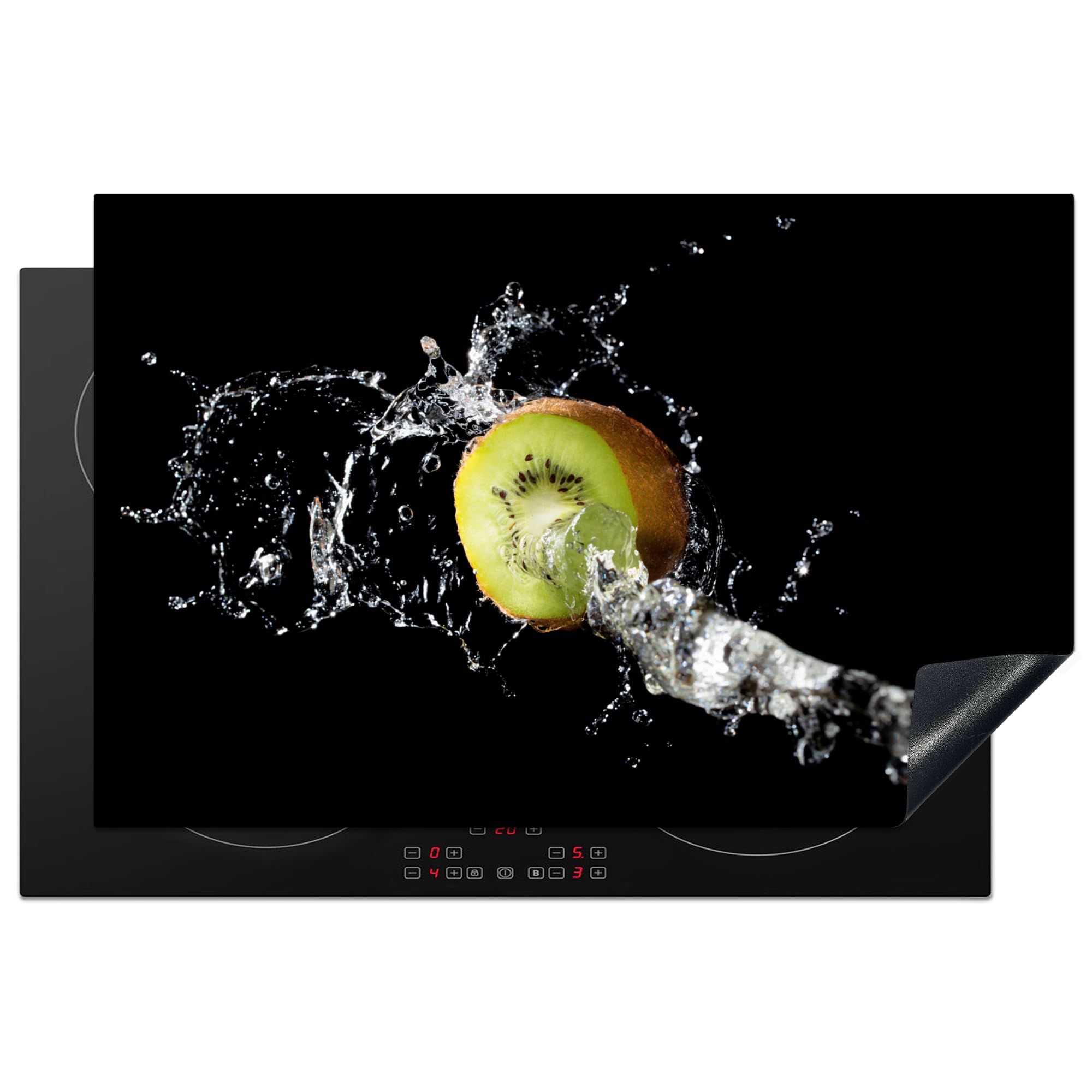 KitchenYeah© Induction Hob Protector Mat 20.8"x32.1" / 81.6x52.7 cm Stove Cap Top Cover Kitchen Cooker Covers for Electric Hobs Vinyl Kiwi - Fruit - Still Life - Water - Black