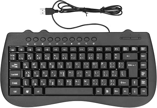 USB Wired Computer Keyboard, KB-301B 87 Keys Basic Keyboard, Multimedia English/Arabic Keyboard, Portable Mini Typewriter Keyboard, Universal for PC Laptop Arabic